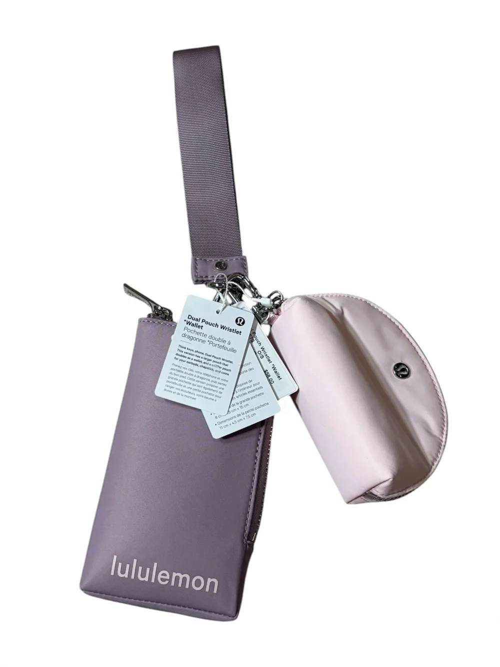NWT Lululemon Dual Pouch Wristlet *Wallet (Lotus Lavender/Pink Pearl/Silver)